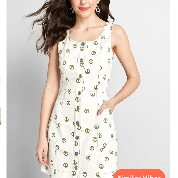 ModCloth New Peace Sign Dress / Jumper Cotton Size 4 White Olive - Picture 13 of 15